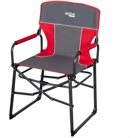 Chaise Pliante de Camping, de Plage et de Pêche, 54 X 49 X 92 cm, Gris et Rouge, Charge Maximale : 110 kg, Anti-Basculement, Accoudoirs Rembourrés, Acier, Pliage Compact (1/5)