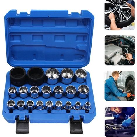 21 Pcs Jeu de Douiles 12 Pans 1/2 8-36mm, clé à Douille 12 Pans 1/2 Jusqua 36mm Acier CR-V, Avec un étui Solide et Facile à Ranger