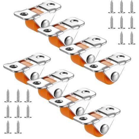 Lot de 8 petites roulettes fixes - En caoutchouc - Roulettes de transport - Avec plaque en métal - Pour meubles, appareils, équipements, caisses à outils, chariots (couleur orange) (1/5)