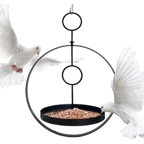 Comedero para pájaros，Comedero exterior para jardín，Comedero metálico con gancho，Estación de alimentación para pájaros，30 x 40 x 20 cm，Negro (1/5)