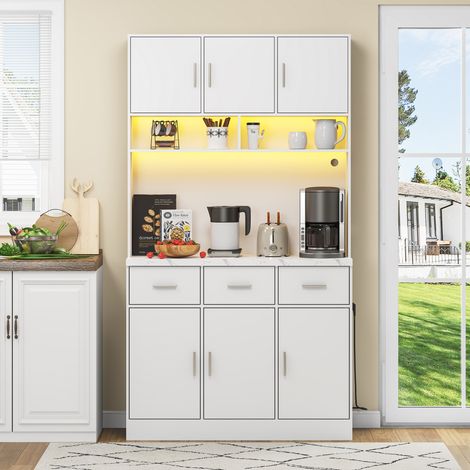 Mueble aparador alto con LED y USB blanco moderno grande OKMYHOME (1/5)