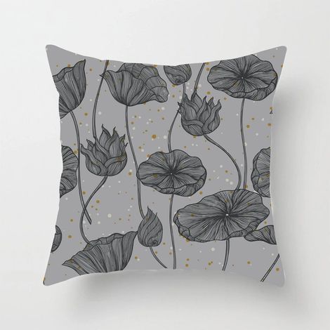 Taie D'oreiller Coton Linen Imprimé Lotus - Double Face - Pour Canapé Lit Chaise Bureau Extérieur - 40x40 cm (1/5)