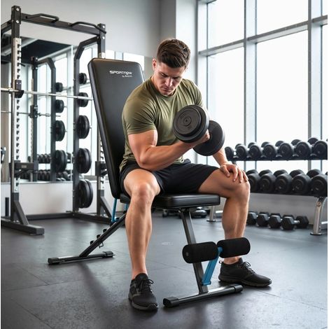 Banco de musculación ajustable con respaldo de 7 posiciones, soporte para piernas y diseño plegable, carga máxima 300 kg para gimnasio en casa  CHICFURN (1/5)