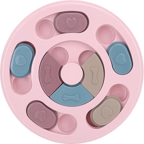 Puzzle de friandises pour animaux de compagnie, jouet interactif, anti-glissement, rond, pour ingestion lente, pour chat, chiot, rose (1/5)