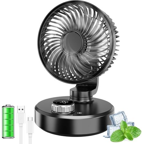 Ventilateur de Bureau Petit Ventilateur Oscillant Silencieux 6000mAh Batterie Ventilateur Portable Rechargeable 6 Vitesses Écran LCD Mini USB Ventilateur Table pour Bureau Maison Camping(Noir) (1/5)