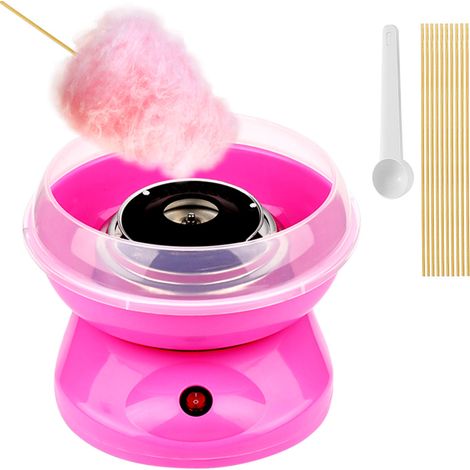 Machine à barbe à papa portable, machine de table 450 W avec bol anti-éclaboussures, cuillère à sucre et 10 bâtonnets de barbe à papa pour usage domestique