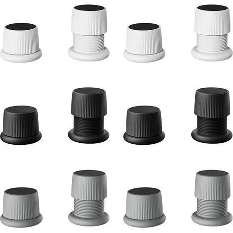 Lot de 12 Rehausseurs Réglables Antidérapants pour Meubles, Lits, Canapés, Tables et Chaises, Pieds de Meubles Réglables De 4,1 à 6,3 cm, Noir+Blanc+Gris (1/5)