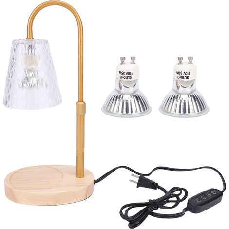 Lampe pour Bougies avec Timer et Réglage Lumière - Chauffeur de Wax et Bougies en Pot - Support Bois Verre et Fer - Parfait Déco Maison et Cadeau Nouvelle Maison