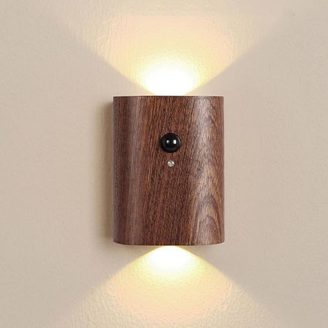 Veilleuse intelligente pour escalier - Lampe d'escalier rechargeable avec détecteur de mouvement, LED blanc chaud 2700K, bois de noyer, convient pour la sécurité de la chambre et du couloir (1 pièce)