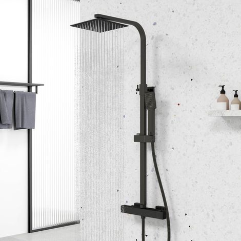 Biubiubath Matt Black Mixer Shower Set Square Thermostatic Twin Head (♀8 for a 2-year warranty included)