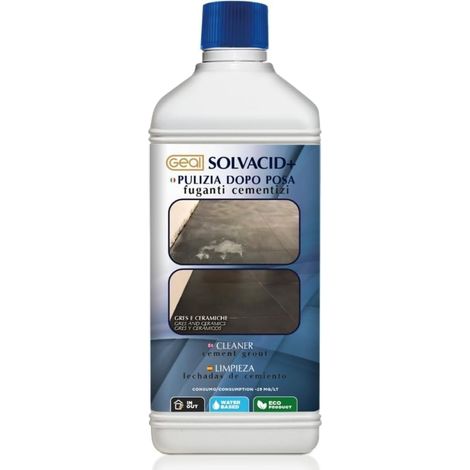 Geal Solvacid+ 1L — Detergente Acido Professionale per Pulizia Dopo Posa Gres Porcellanato Pulitore Fuganti Cementizi Additivati (1/5)