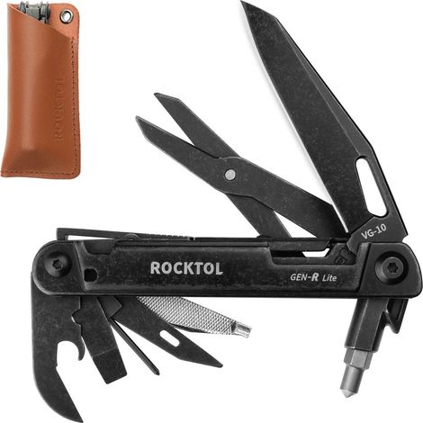Multitool 15-in-1 mit VG10 Klinge, Schere, Glasbrecher, Lederscheide