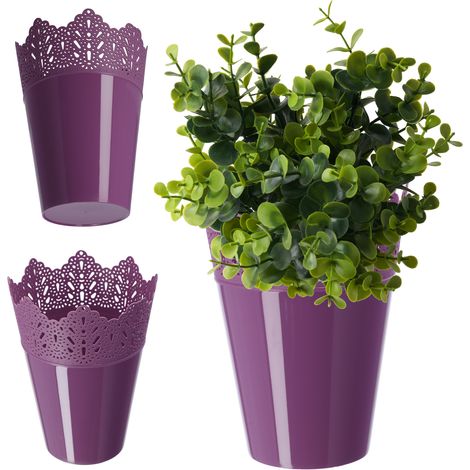 KADAX Spitzen-Blumentopf aus Kunststoff, 12 cm, Hoch, Violett