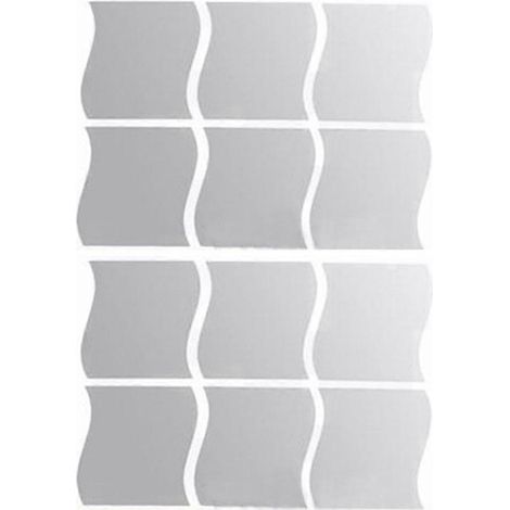 Lot de 12 stickers muraux carrés style miroir à motif vagues argentées pour la décoration de chambre d'enfant (1/5)