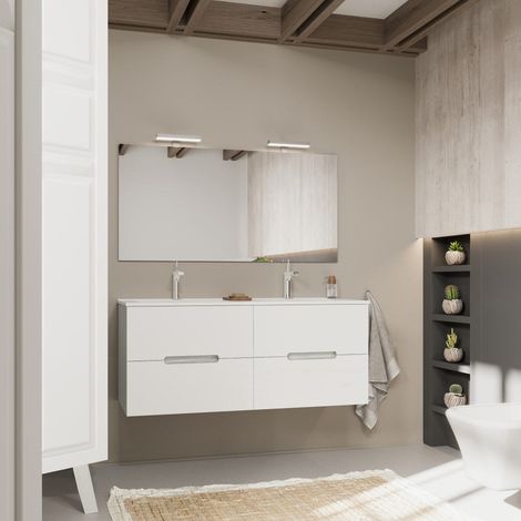 Mueble De Baño Blanco Y Gris 120Cm, 4 Cajones, Doble Lavabo Magnolia (1/5)