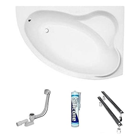 ECOLAM Baignoire d'angle acrylique Ada 160x100cm droite, pieds, siphon, silicone. Belle forme Aspect moderne original produit (1/5)
