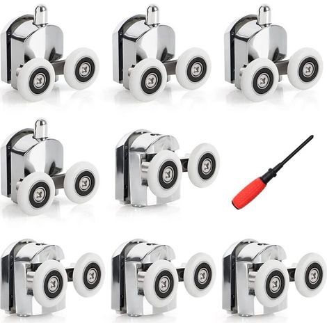 Set of 8 23mm top and bottom shower door rollers (4 top and 4 bottom) (23mm - 8 pieces) (double 23mm - 8 pieces) (1/5)