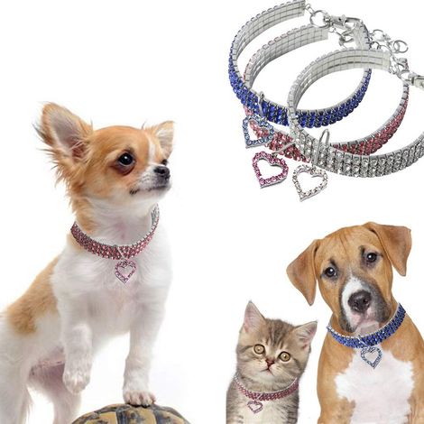 Lot de 3 colliers pour animaux, collier élastique orné de cristaux brillants pour chien, magnifique collier pour chat et petits chiens avec chaîne en strass (M : 25 cm) (1/4)