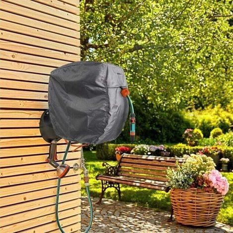 Wandmontierte Gartenschlauchrolle – Einziehbare Schutzhülle aus silbernem 420D Oxford-Gewebe (1/5)