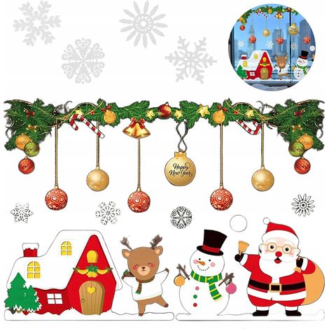 Adesivi natalizi decorativi per finestre, vetro, Babbo Natale, Natale, 2 set di decorazioni