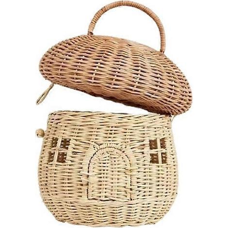 Panier de rangement en osier à motif champignons avec couvercle - Décoration champignon en rotin, style cottagecore et bohème, cadeau idéal pour la Saint-Valentin (1/5)