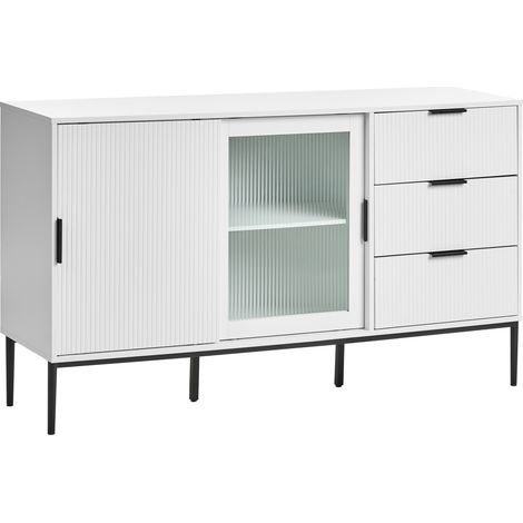 Aparador con vitrina moderno para sala de estar dormitorio 2 puertas de MDF patas metálicas blanco Leduc