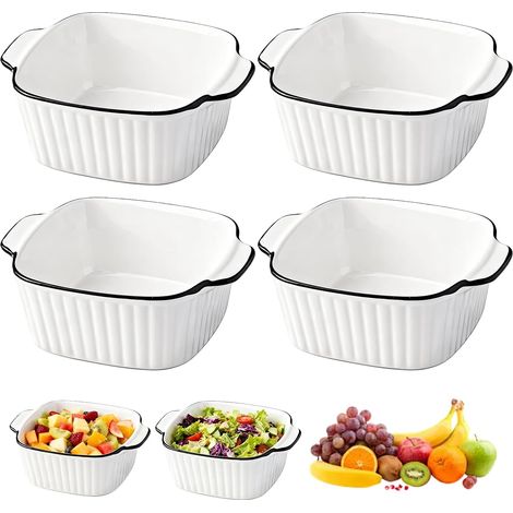 Plat À Gratin En Céramique 4 Pièces, Plat Pour Four Plat Four Céramique Avec Poignées, 400 ml, Compatible Four, Micro-ondes Et Friteuse, 14.3×11×5.3 cm (1/5)