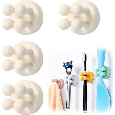 Porte-brosse à dents en silicone blanc lot de 4, support mural pour rasoir, crochet étanche multifonction, fixations pour prises, idéal salle de bain, cuisine, salon, chambre et bureau (1/5)