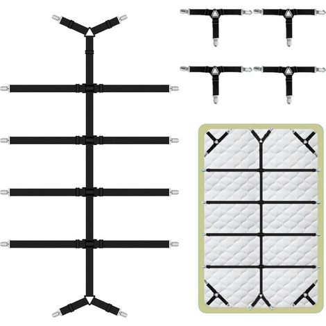 5 Pièce Tendeur Drap, Sangle Élastique Réglable, Clips Métalliques, Nylon Durable, pour Literie et Canapé (1/5)