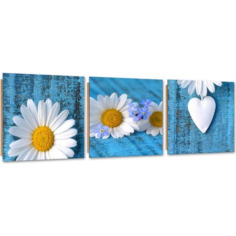 Quadro deco panel 3 parti, Margherite e cuori - 120x40 (1/5)