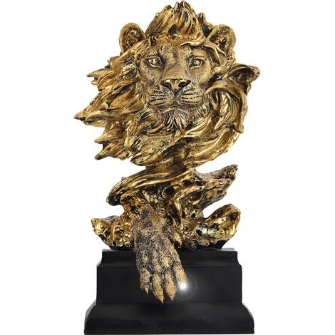 Statues de Lion dignes en résine - Décoration pour Maison, Bureau, étude, étagère à Livres, Figurines tête de Lion pour Homme avec Dominance (doré) (1/5)