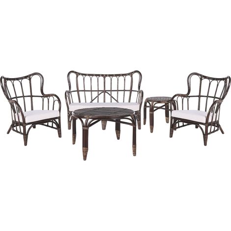 Lounge Set da Giardino 4 Posti in Rattan Naturale Marrone e cuscini Beige Brindisi