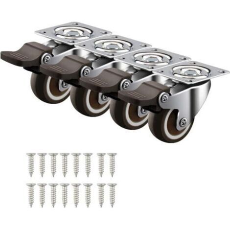 Roulette- 4 Petites Roulettes Pivotantes 32mm/1.25 Roulettes pour Meubles Avec Frein Plaques 50KG Roues Caoutchouc Chariot etabli Meubles Industrielles Transport -Versailles (1/4)