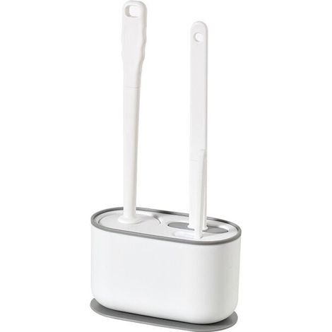Brosse de Toilette Ensemble d'Épurateur de Cuvette de de Salle de Bains Flexible en Fixée au Mur et Sol Silicone Blanc (1/4)