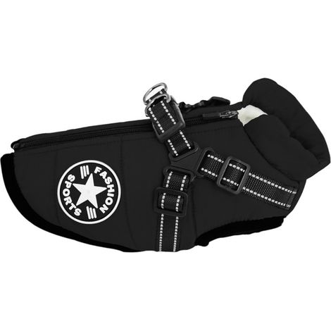 1 Veste pour chien, harnais intégré, noir, polyester, taille L/XL/2XL, pour chiots et petits chiens, usage extérieur par temps froid (1/5)