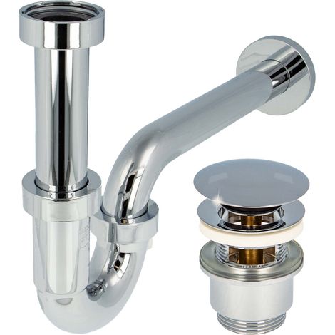 tecuro Siphon extra lang mit Pop Up Ablaufventil verchromt - Universal Set für Waschtisch / Waschbecken (1/5)