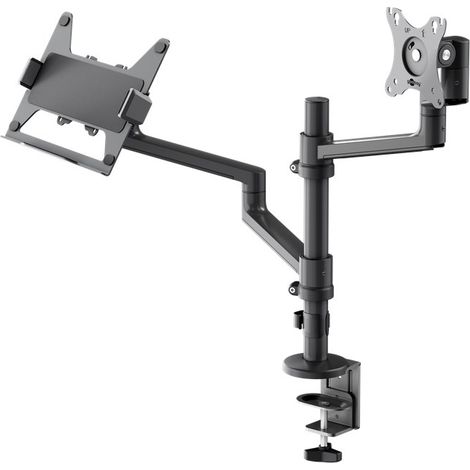 Soporte de monitor deluxe con brazo para portátil, negro, estación de trabajo para monitores de 17 a 32 pulgadas (43 - 81 cm) y un ordenador portátil, monitor máx. 8 kg/ordenador portátil 5 kg.