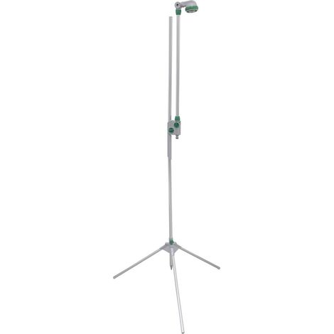Douche de jardin portable à angle et hauteur réglables et fabriquée avec un trépied en aluminium (raccord de tuyau non inclus)