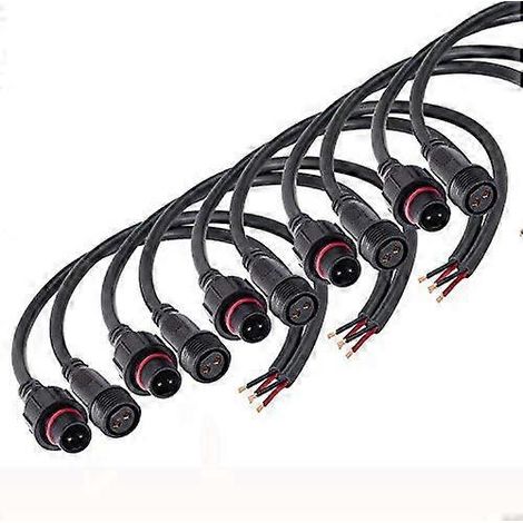 Connecteurs électriques étanches IP65, 2 broches, 2 conducteurs mâle/femelle, avec câble d'extension 16AWG de 20 cm pour ruban LED intérieur/extérieur. (1/3)