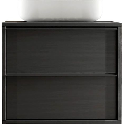 Meuble Vasque 79cm suspendu 2 tiroirs aspect bois noir - TERAS (1/4)