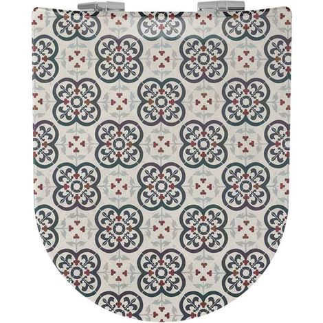 Abattant wood slim avec descente assistée à motifs carreaux de faïence Crème 47.5x36.5 cm (1/7)