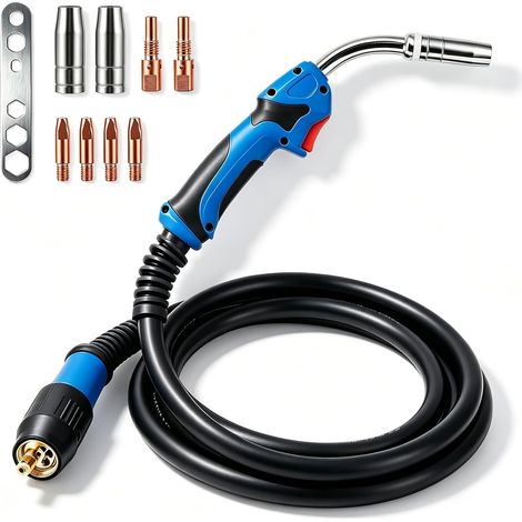 Kit de Torche de Soudage MIG/MAG, Kit de Torche de Soudage MIG/MAG MB25 KD, 4m, Raccord Euro, Jeu de 8 pièces d’Usure Inclus – pour Poste à souder CO₂/Argon, idéal Atelier (1/5)
