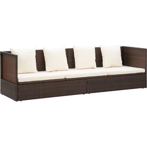 Sofá de jardín con cojín y almohadas resina tejida marrón 020012000 (1/5)