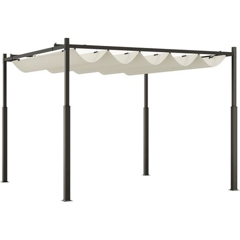 Pergola d'environ 3 x 3 m, pavillon de jardin, toit en métal, toit ajustable, autoportante, protection UV 30+, pour terrasse et jardin, blanc crème