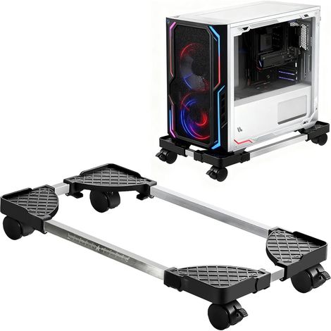 Support pour PC, support universel réglable pour ordinateur de bureau, support mobile pour processeur sous le bureau, avec roulettes pivotantes verrouillables à roulettes (noir-B) (1/5)
