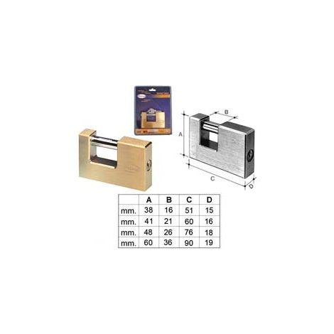 LUCCHETTO RETTANGOLARE IN OTTONE 2800 IN BLISTER- - mm.60 (2860B) - 1 pezzi POTENT