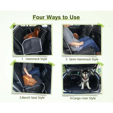 Housse de siège auto pour chien, imperméable et résistante aux déchirures, avec fenêtre d'observation, 2 poches latérales et 2 harnais pour chien (146x136 cm, noir). (1/3)