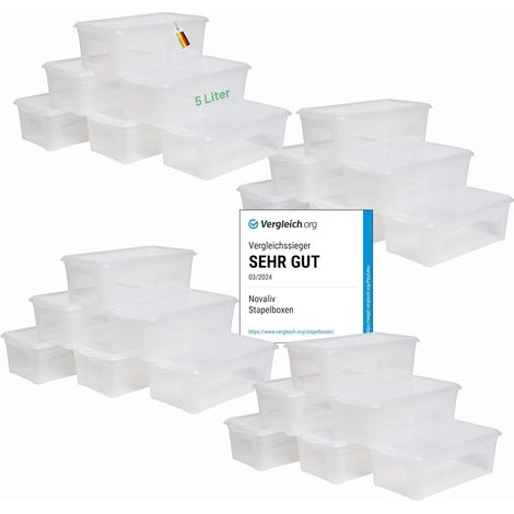 24 boîtes de rangement avec couvercles, 5 L, transparentes, empilables et emboîtables, fermeture à clip, en plastique sans BPA, 34 x 19 x 11 cm