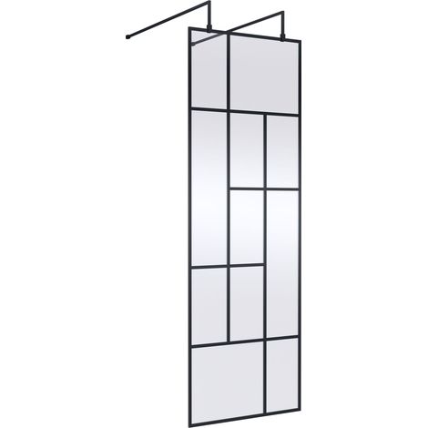 Balterley Rolleston Contemporary Bathroom Abstract Frame Design 8mm Glass Wetroom Screen with Arms and Feet, 1950 x 750 x 60mm, Matt Black