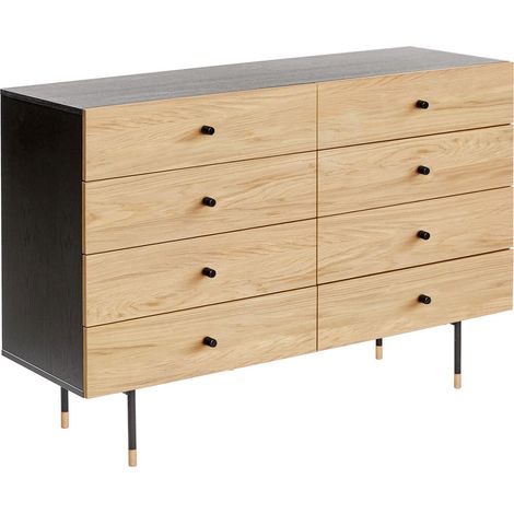 Commode 8 Tiroirs "Jugend" 130cm Noir & Chêne
